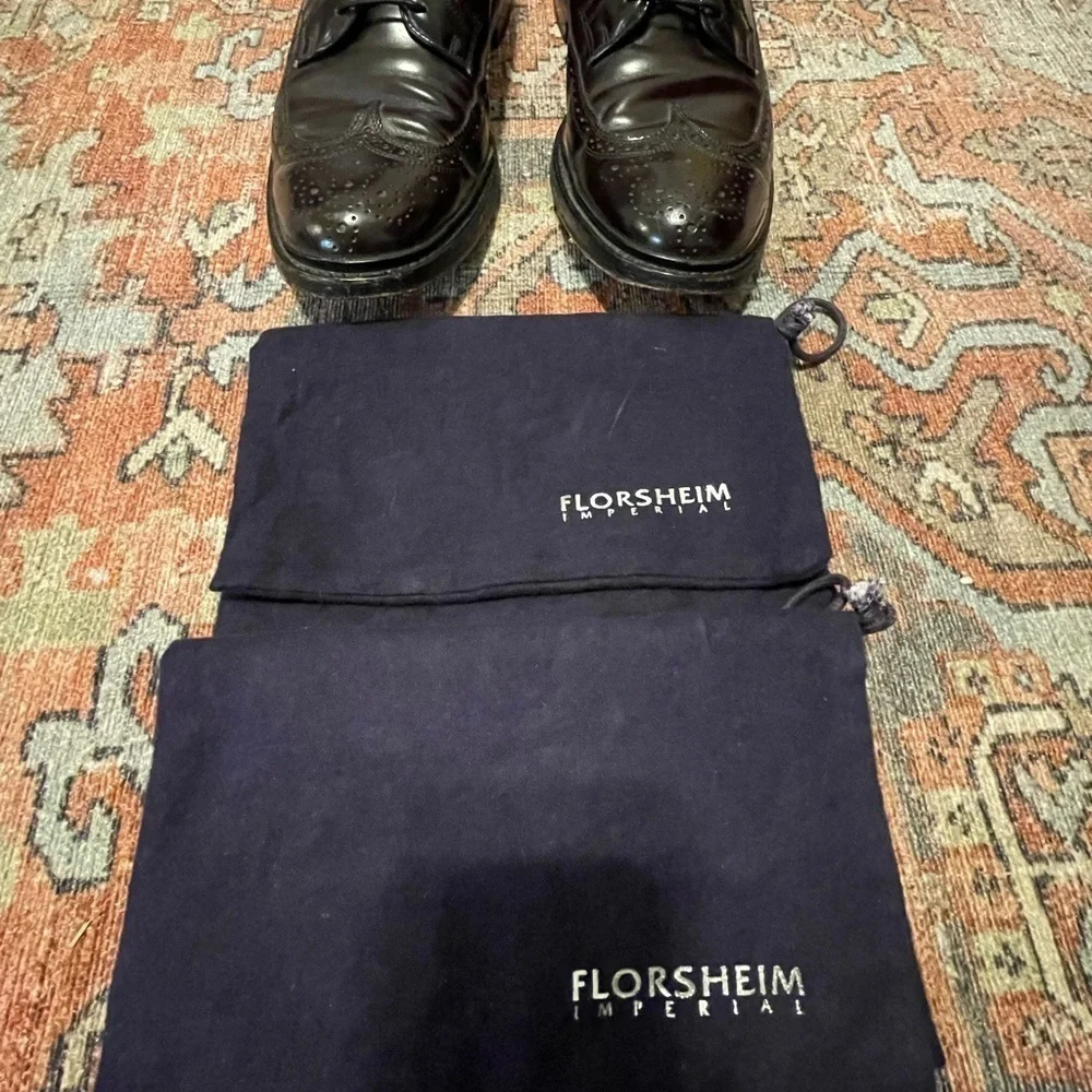 Vintage Florsheim Imperial Dark Brown Long Wing Sz 9D